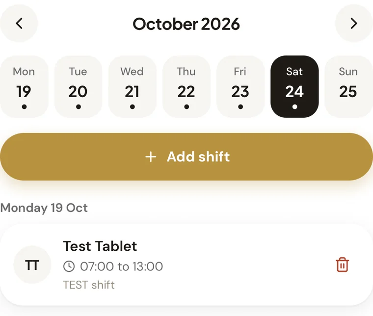 The SnappGo staff schedule with a week of days and shifts for each team member