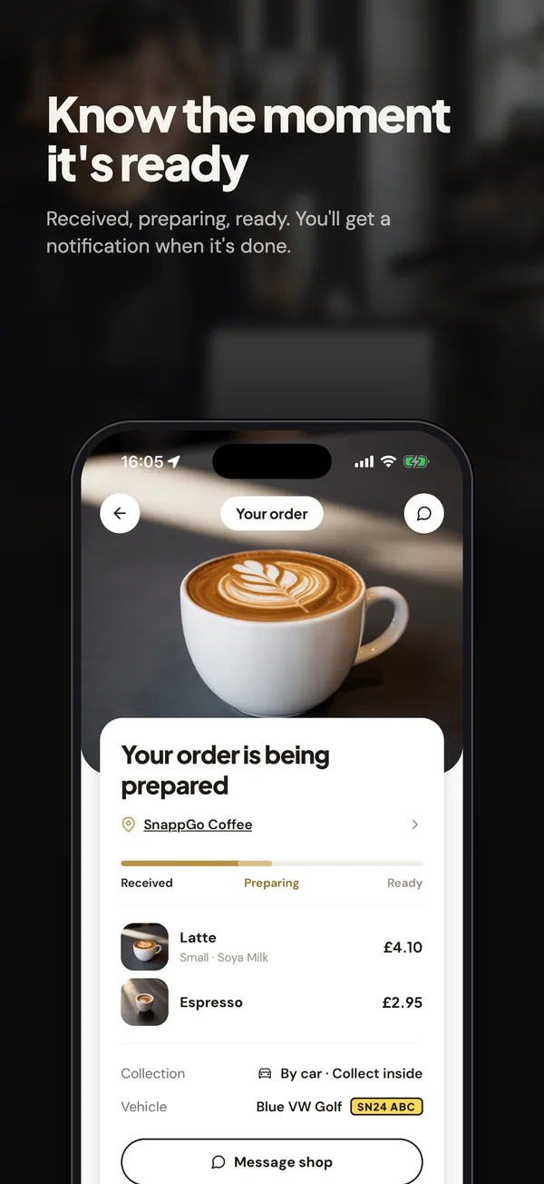 Know the moment it's ready: Live order tracking from received to preparing to ready